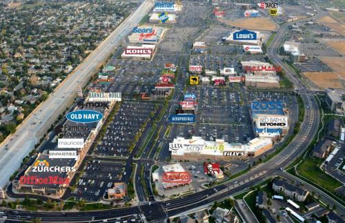 Aerial view of Jordan Landing and shops there